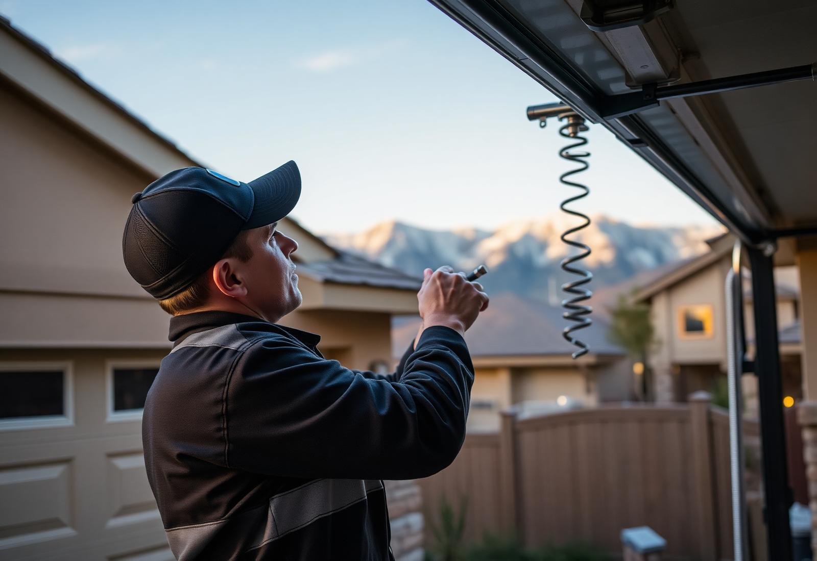 Garage door technician working on a home in Denver